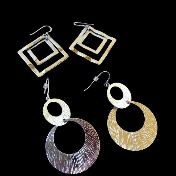 Fashion Silver Color Earrings Dangle French Wire Pierced Lot Of 2 Pairs - Picture 5 of 10